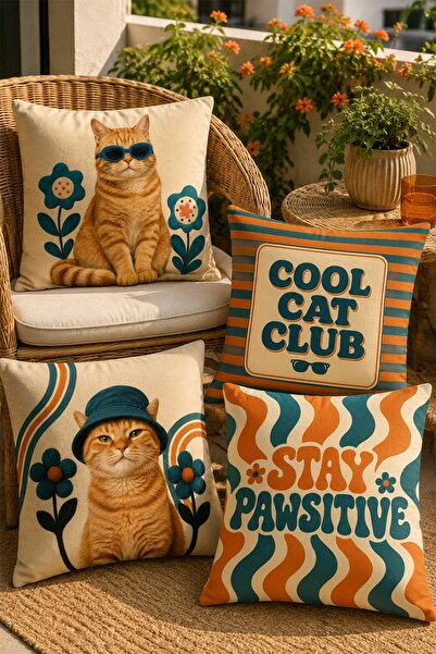 EVPANYA Cats with Blue Glasses Patterned 4-Piece Throw Pillow Cover Set