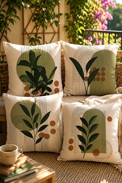 EVPANYA Rainbow Striped Leaves Patterned 4-Piece Throw Pillow Cover Set