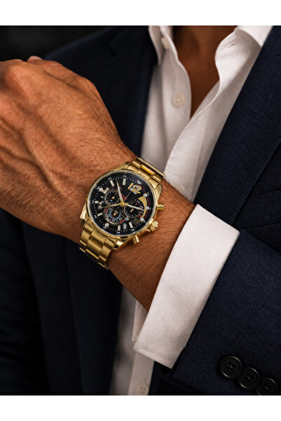 Geneva 44 mm Siyah Kadran Büyük 12 Motifli Çelik Kordon Erkek Kol Saati