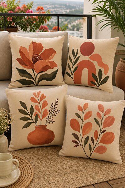 EVPANYA Free Flowers Patterned 4-Piece Throw Pillow Cover Set