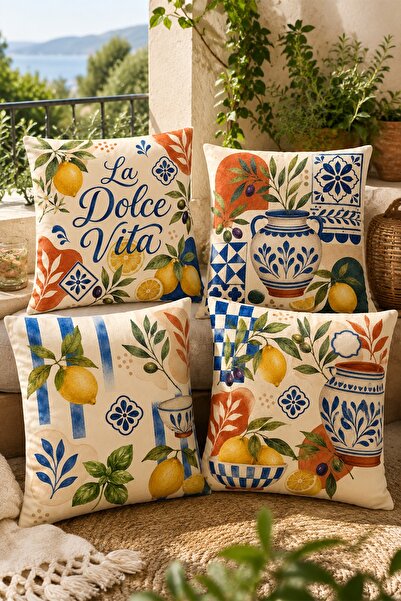 EVPANYA Olive Branch Patterned 4-Piece Throw Pillow Cover Set in a Vase