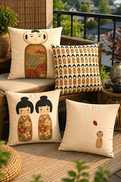 EVPANYA Chinese Games Babies Patterned 4-Piece Throw Pillow Cover Set