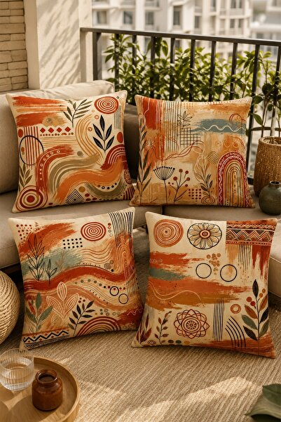 EVPANYA Autumn Color Stripes Patterned 4-Piece Throw Pillow Cover Set