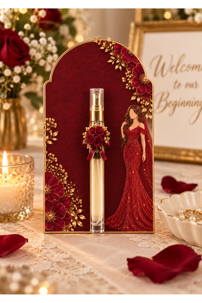 Generic 6 Maroon Wedding Favor Cards with Perfume Spray Bottles – Bride Design