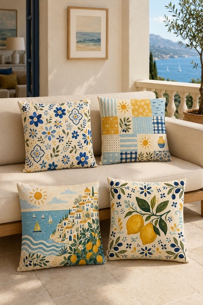 EVPANYA Lemon and Flower Patterned 4-Piece Throw Pillow Cover Set