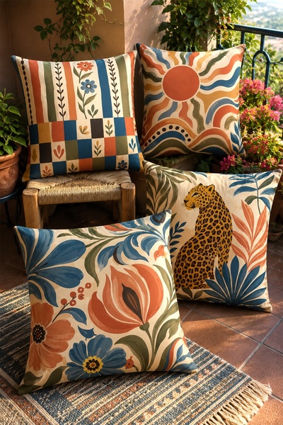 EVPANYA Floral Leopard Patterned 4-Piece Throw Pillow Cover Set