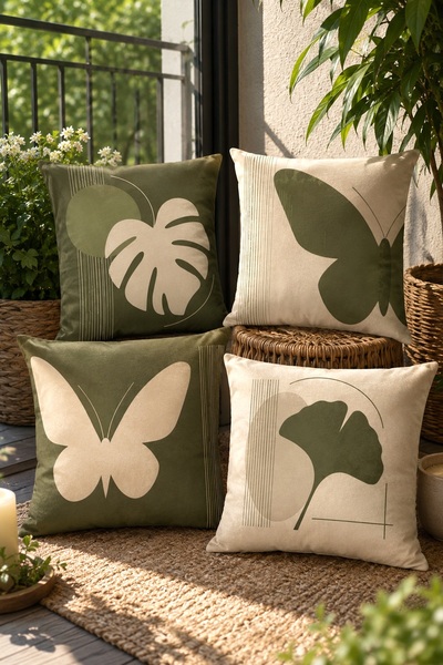 EVPANYA Green Amazon Leaves Patterned 4-Piece Throw Pillow Cover Set