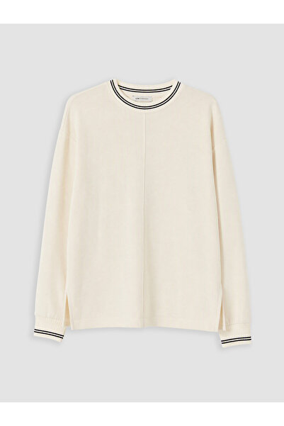 LC Waikiki Peak New Season Ecru Soft Touch Striped Women's Sweatshirt