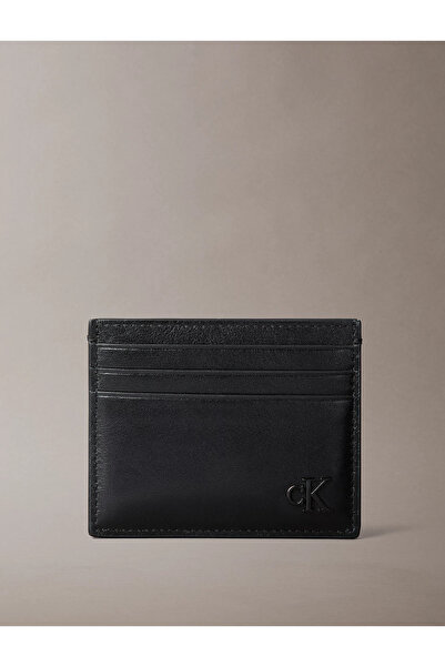 Calvin Klein Men's Black Card Holder with Embossed Logo and Wool Detail on th...