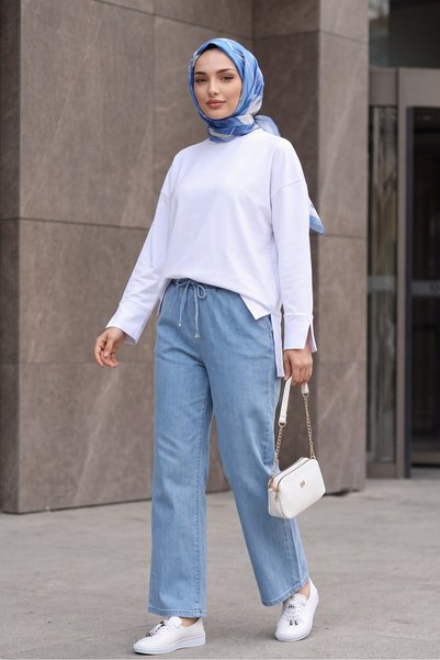 Modamorfo Bisiklet Yaka Yırtmaçlı Oversize Penye Tunik -beyaz