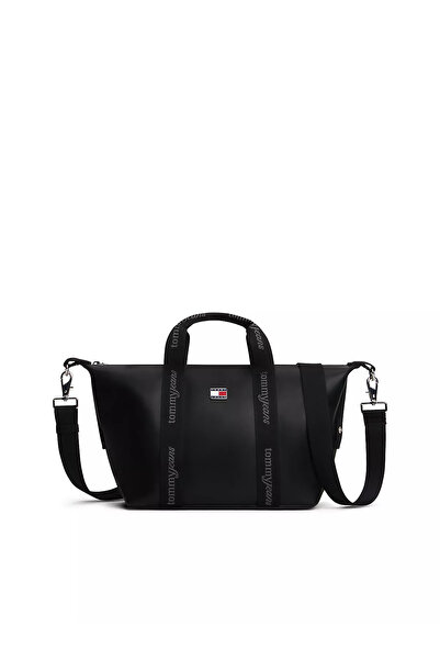 Tommy Hilfiger حقيبة نسائية سوداء بحزام طويل قابل للإزالة وتفاصيل شعار العلم ...