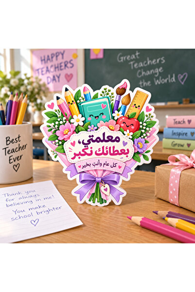 Generic Arabic Teacher's Day Gift Card for Female Teacher, Floral Design, 12-...