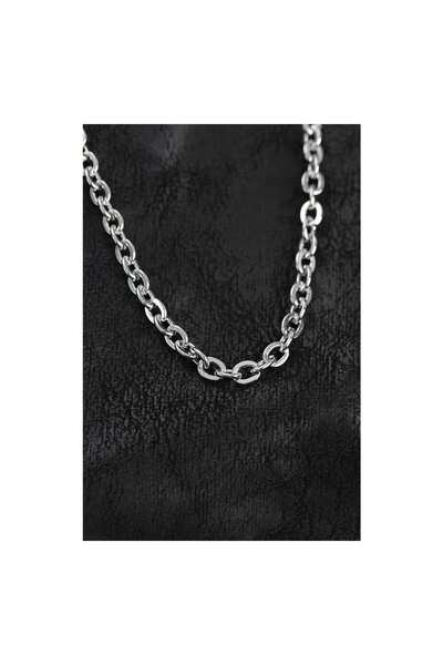 evimdeyokyok 316L Steel Silver Color Rolo Chain Men's Necklace Tj-Erk1414