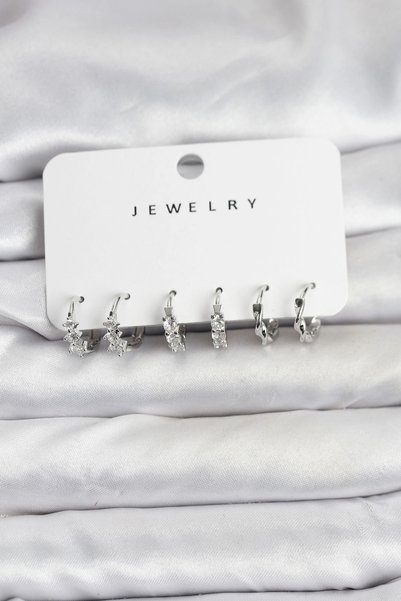 Lovesta Home Brass Silver Color Zircon Stone Women's Earring Set - Tj-Bkp11478