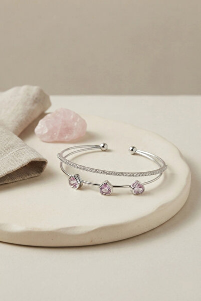 Lovesta Home Pink Heart Model Zircon Stone Silver Color Women's Bracelet Tj-B...