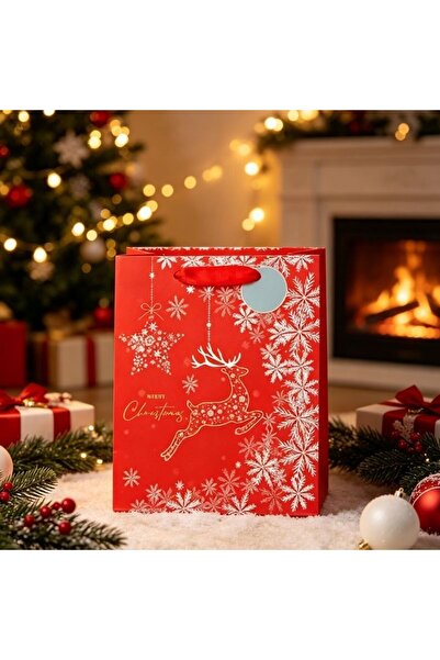 idei Pungă de hârtie cadou festivă model Crăciun, dimensiuni 18×10×23 cm, mân...