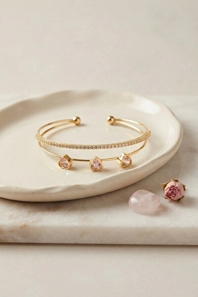 Lovesta Home Pink Heart Model Zircon Stone Gold Color Women's Bracelet Tj-Bb8874