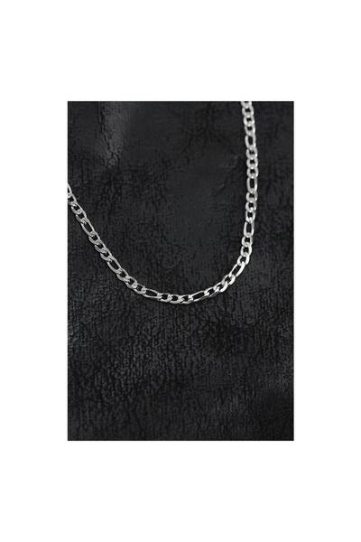 evimdeyokyok 316L Steel Silver Color Thin Figaro Chain Model Men's Necklace T...