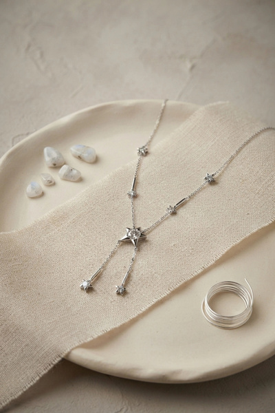 Lovesta Home Brass Silver Color Zircon Stone Star Model Women's Necklace Tj-B...