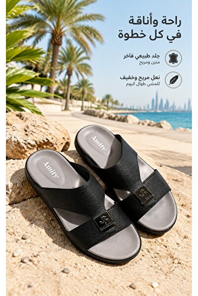 Generic Brand صندل رجالي خفيف الوزن للاستخدام الخارجي، مصنوع من الجلد الطبيعي...