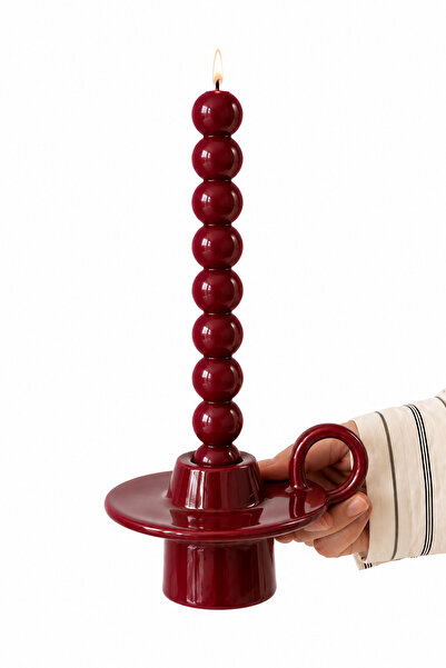Daisyyartxstudio Bordo parlak büyük boy bubble şamdan mum 1 adet 23 cm