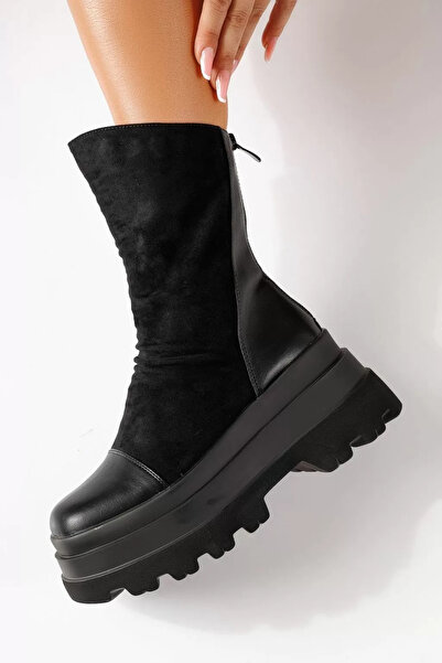 Zaira Ghete dama captusite negre din piele ecologica intoarsa Selene #30110 - 40