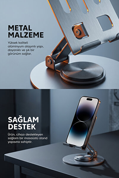 Dossimo Hold 360 Metal Dönebilen Ayarlanabilir Kaymaz Tabanlı Taşınabilir Katlanabilir Telefon ve Tablet Tutucu
