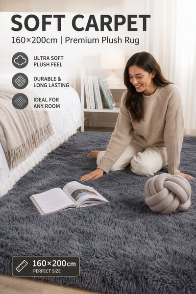 Generic 160*200cm Polyester Non Slip Shag Area Rug Non Shedding Soft Plush Li...