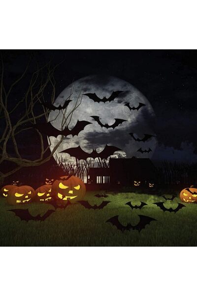 Generic 64PCS Halloween 3D Bats Wall Decoration, 4 Sizes Realistic PVC Scary Spooky Fake Bats Window Decal Wall Stickers for Halloween Home DIY Bathroom Indoor Hallowmas Decoration Party Supplies Set