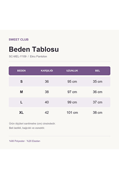 Sweet Club بنطلون نسائي بخصر مطاطي وأربطة، نحيف ومرن، بلون إكرو، بخياطة متقنة