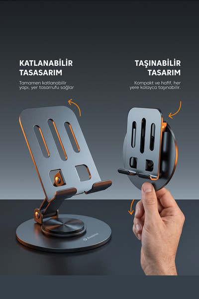 Dossimo Hold 360 Metal Dönebilen Ayarlanabilir Kaymaz Tabanlı Taşınabilir Katlanabilir Telefon ve Tablet Tutucu