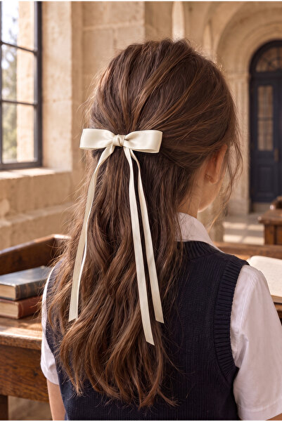 Katia&Bony Satin Bow with Thin Ribbon Bow Buckle Ecru