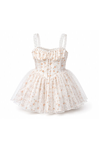 doneel Girls Floral Tulle Party Dress – White – Size M