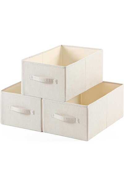Arabest Linen Folding Storage Bins with Handles,3 Pack Large Washable Closet ...