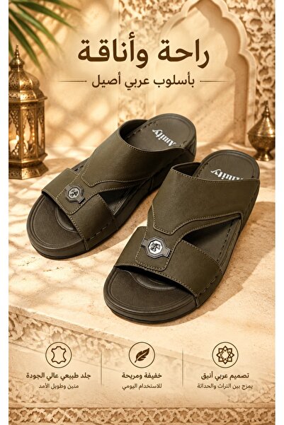 Generic Brand شباشب رجالية جلدية مفتوحة الأصابع، جزء علوي من الجلد الفاخر، زخ...