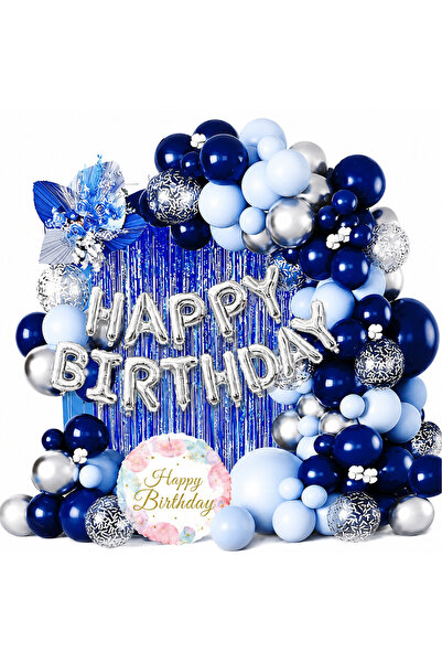 Generic Brand Set arcadă baloane Happy Birthday albastru/argintiu – 57 Piese