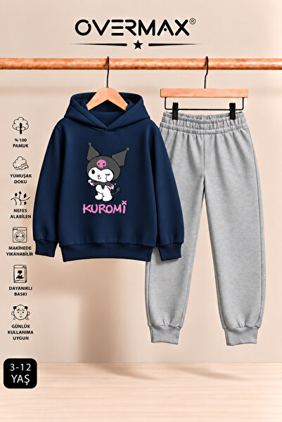 OVERMAX Kuromi Printed Girls' Hooded Sweatshirt & Sweatpants Set - Ages 3-12