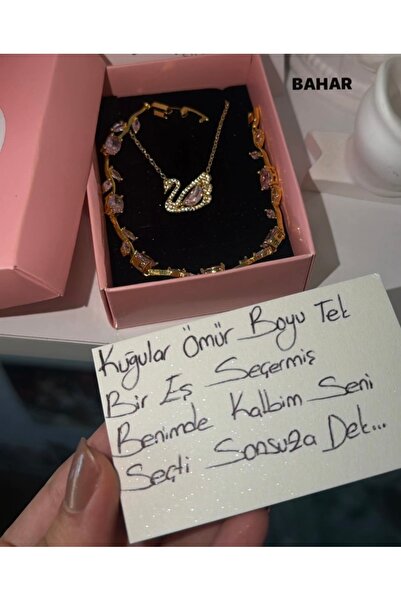 ArtBDesign Pembe Kuğulu Kolye ve Lale Bileklik Set