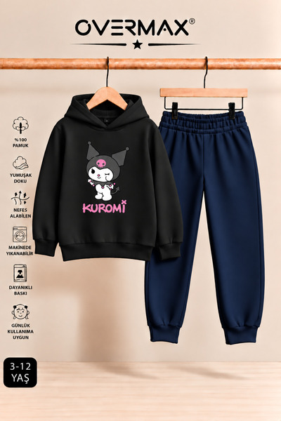 OVERMAX Kuromi Printed Girls' Hooded Sweatshirt & Sweatpants Set - Ages 3-12