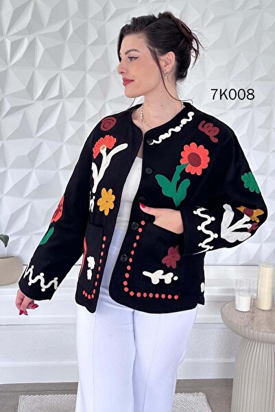 İnce Topuk Floral Embroidered Gabardine Jacket 7K008