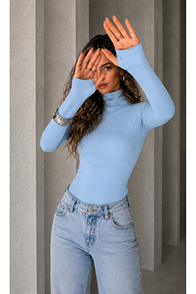 Olse Women's High Collar 100% Cotton Lycra Body with Finger Detail