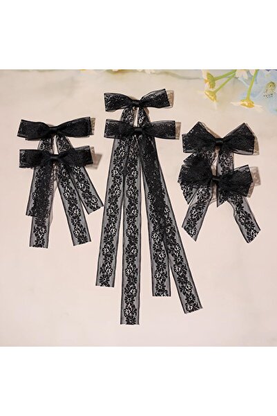 Arabest Black Lace Tulle Bow Hair Clips with Long Tail Ribbon,6 Pieces,Metal ...