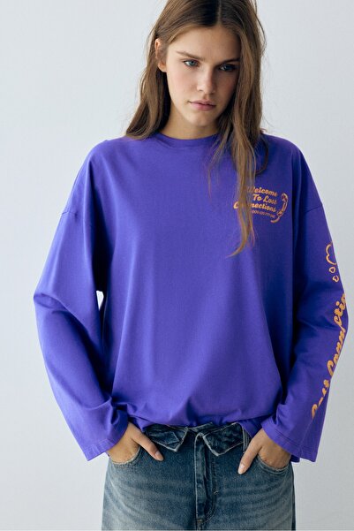 Pull & Bear Uzun kollu grafik tişört