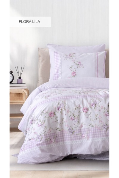 İyi Geceler İstanbul Ranforce Single Duvet Cover Set - Flora Lilac