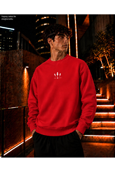 caddekombin Ανδρικό φούτερ Minimal Lightning Lightning Detailed Crew Neck Cas...