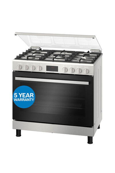 Bosch Freestanding Gas Cooker, HGX5H8W51M, 90x60cm, 5 Burners, German Enginee...