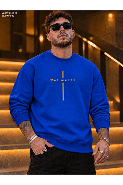 caddekombin Men's Yellow Typographic Way Maker Written Crew Neck Casual Regul...