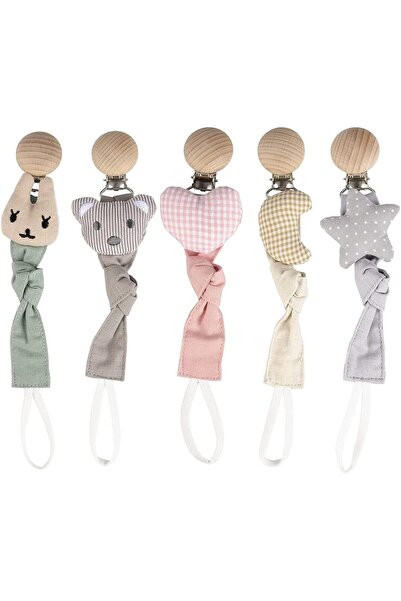 Arabest Baby Pacifier Clips,5 Pack Wooden Pattern Teething Relief Toy Set,Uni...