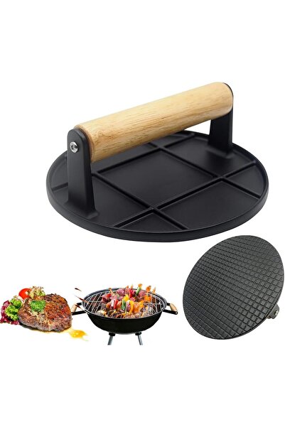 Arabest Round Burger Press with Heat-Resistant Wood Handle,6.3 Inch Aluminum ...