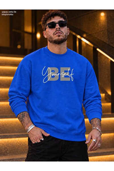 caddekombin Men's Be Yourself Typography and Handwritten Printed Crew Neck Ca...